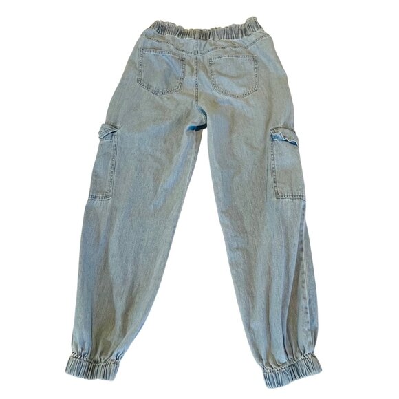 Tgla Womens Elastic Waist Pull Ons Light Blue Denim Cargo Joggers Small S - Picture 2 of 9